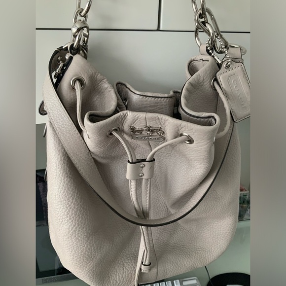 Vintage Y2K 2011 COACH Madison F1120-17016 Leather Drawstring Grey Bag LIKE NEW - Picture 8 of 16